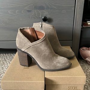 Lucky brand gray suede booties. 3.5 inch heel